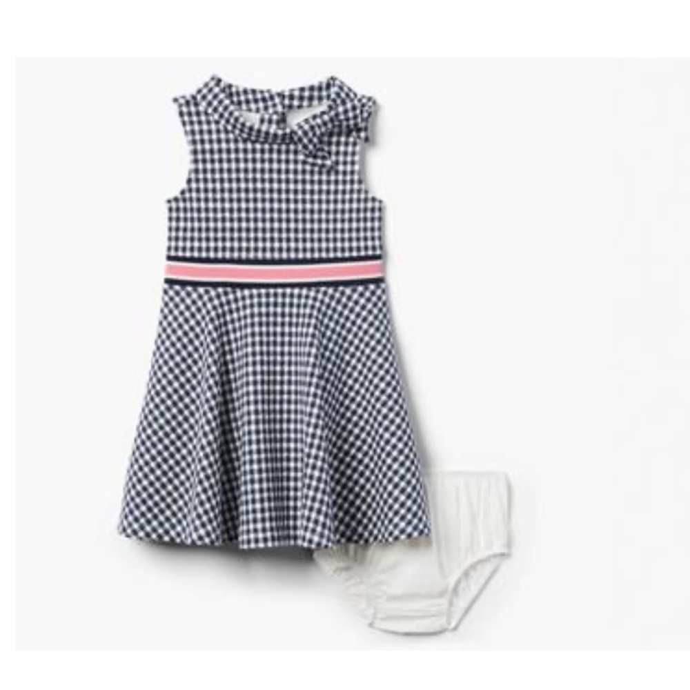 • Janie and Jack • Girls Houndstooth Print Dress Navy Blue / White and Pink 2T